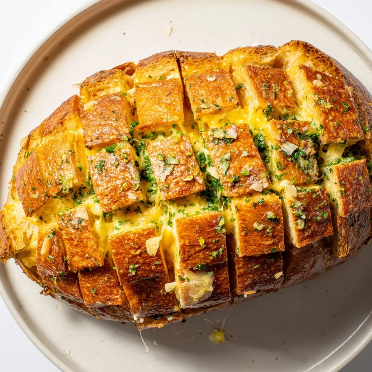 Golden, bubbly Cheesy Garlic Pull-Apart Bread with melted cheese, ready to be shared with friends.