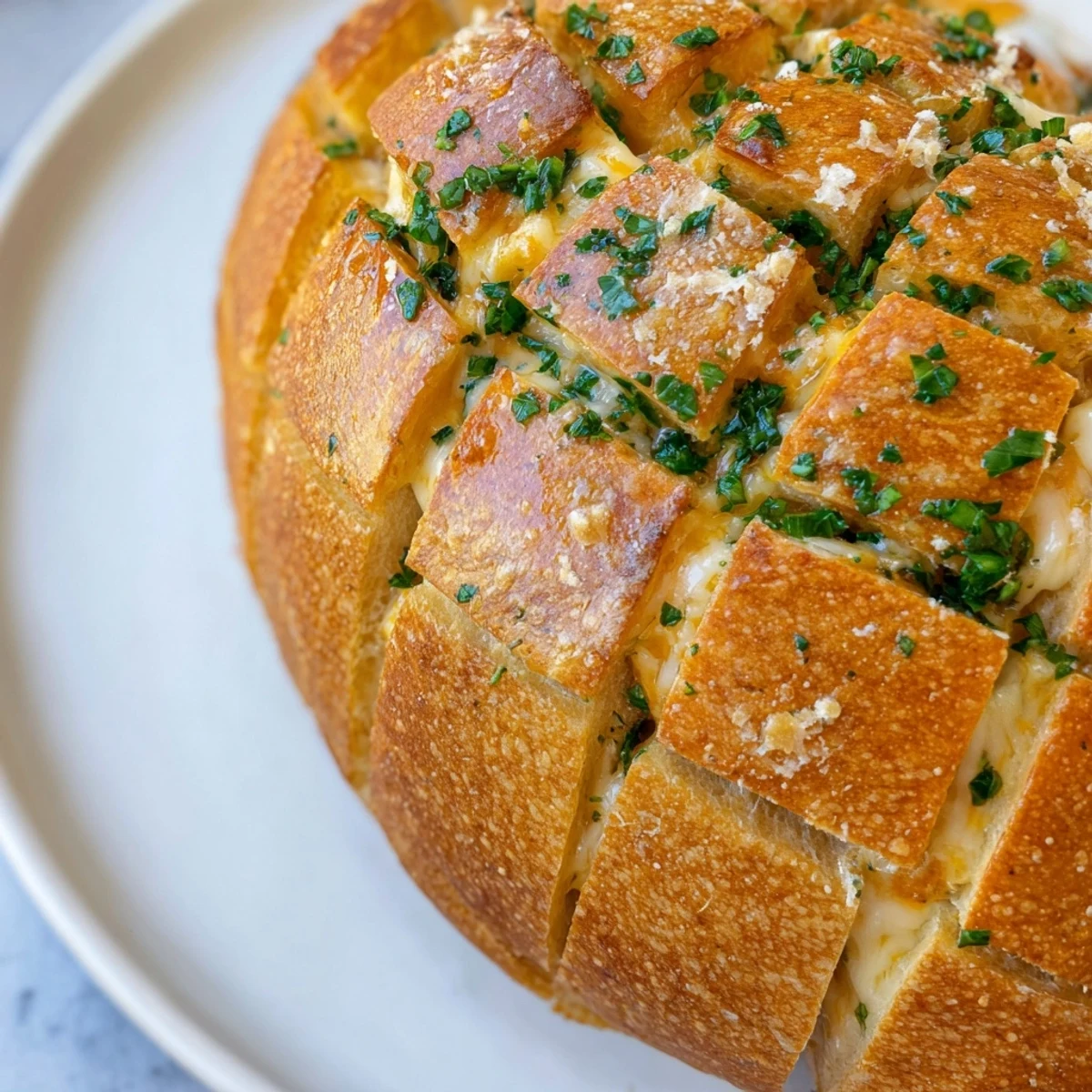 Warm and cheesy Cheesy Garlic Pull-Apart Bread, showcasing its melted cheese pull and tempting aroma.
