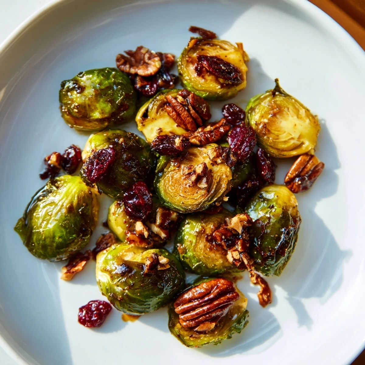 Hot Winter Roasted Brussels Sprouts with pecans, the perfect roasted vegetable recipe for a cozy dinner.