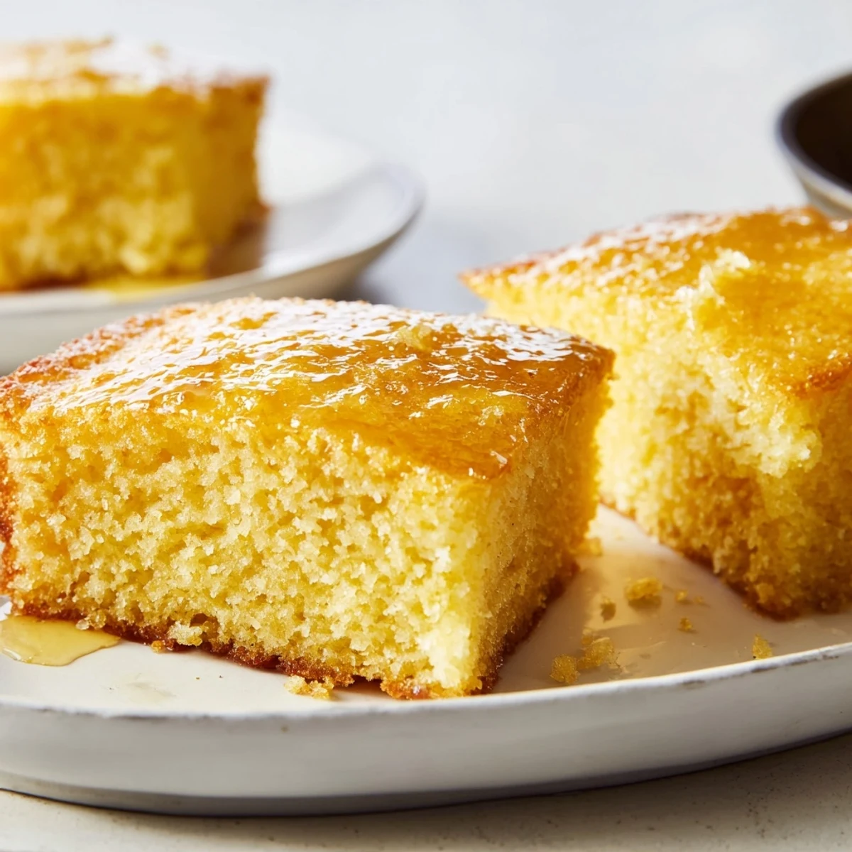 Warm, quick skillet cornbread with a honey butter sheen, promising homemade goodness with every bite.