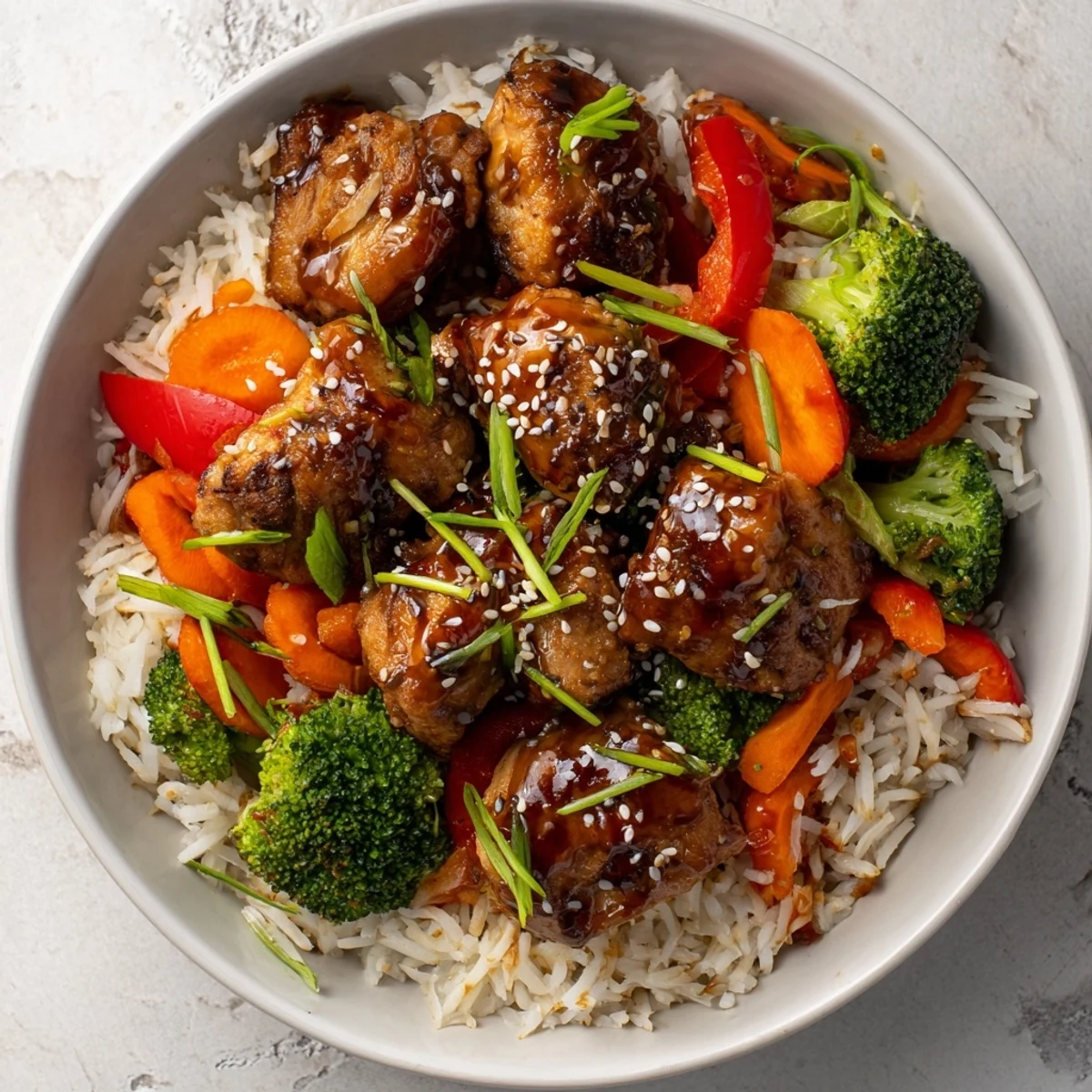 A delicious, savory image of a One-Pot Teriyaki Chicken and Rice Bake, fresh from the oven.