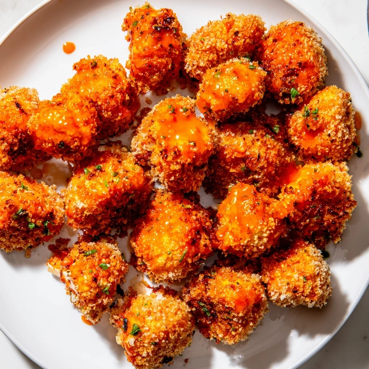 Picture these air-fryer Buffalo cauliflower bites: golden, flavorful, and tossed in spicy buffalo sauce, perfect as a snack.