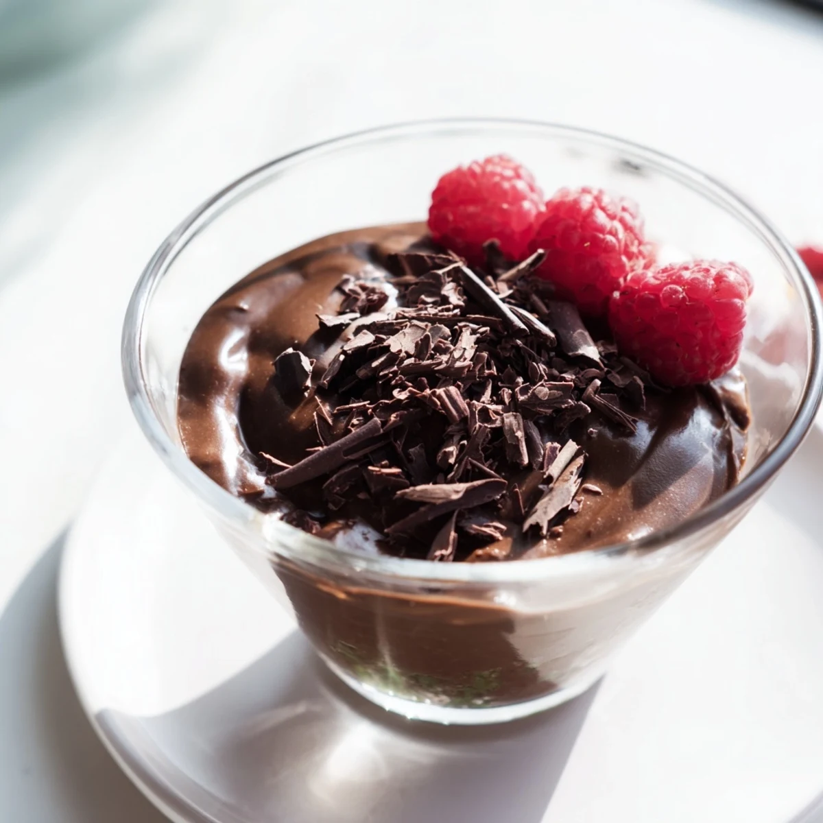 Decadent, smooth Avocado Chocolate Pudding, ready to eat and drizzled with coconut whip!