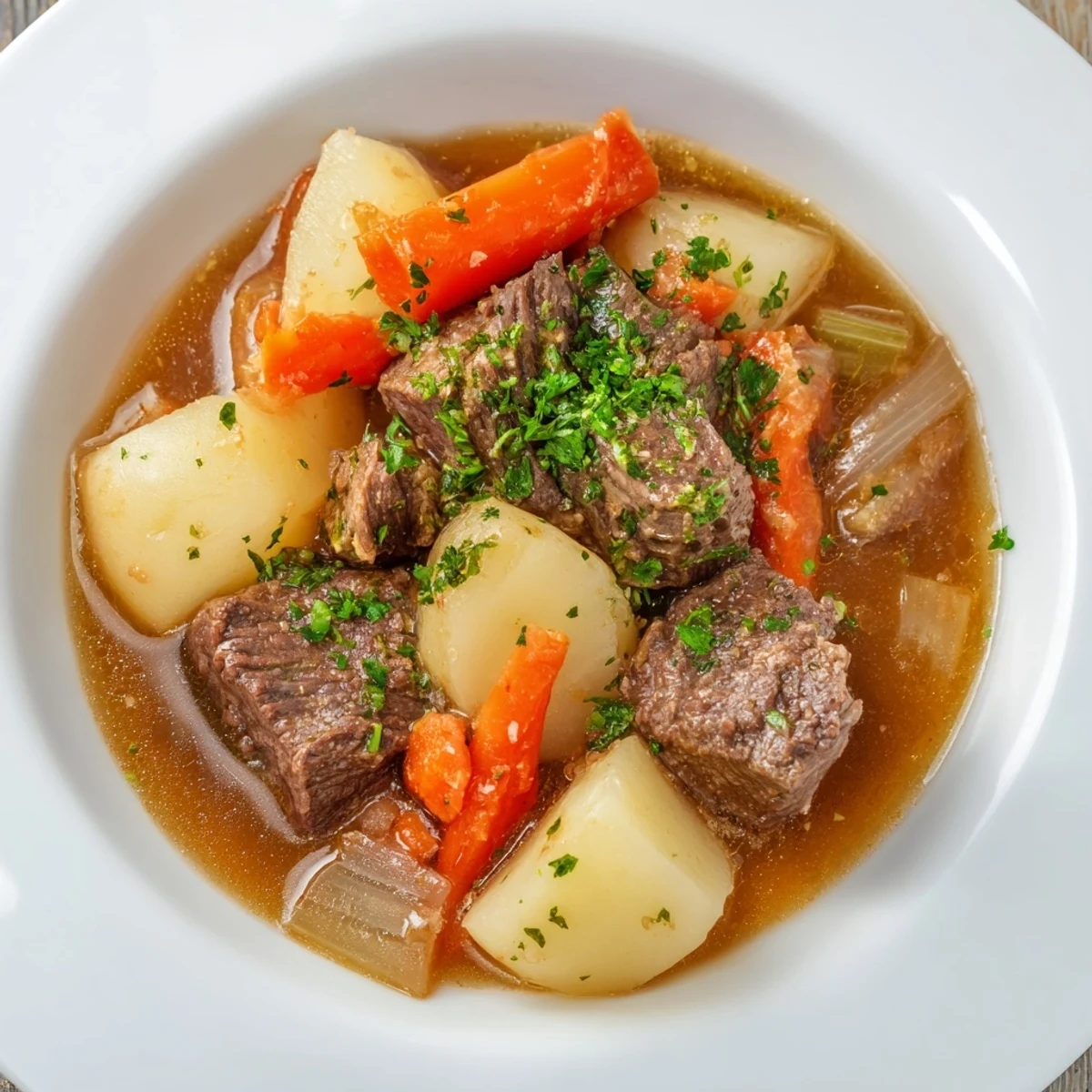 Close-up of a rustic Irish beef stew, the ingredients bubbling invitingly in a cast iron pot.