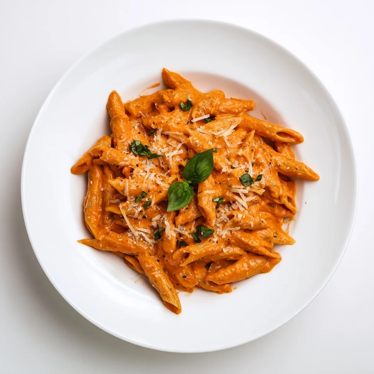 Bright roasted red pepper sauce clings to each penne noodle in this comforting, weeknight-friendly creamy roasted red pepper pasta.