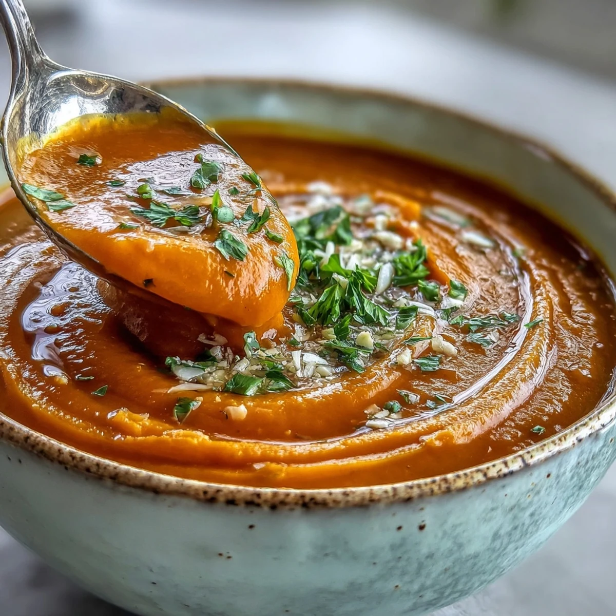 Steaming Carrot Ginger Soup in a rustic pot, blending sweet carrots with spicy ginger for a comforting vegan meal.