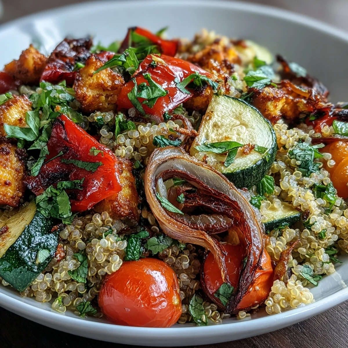 Aromatic herbs and golden quinoa make this vegetable pilaf a vibrant, nutritious main dish for weeknight dinners.