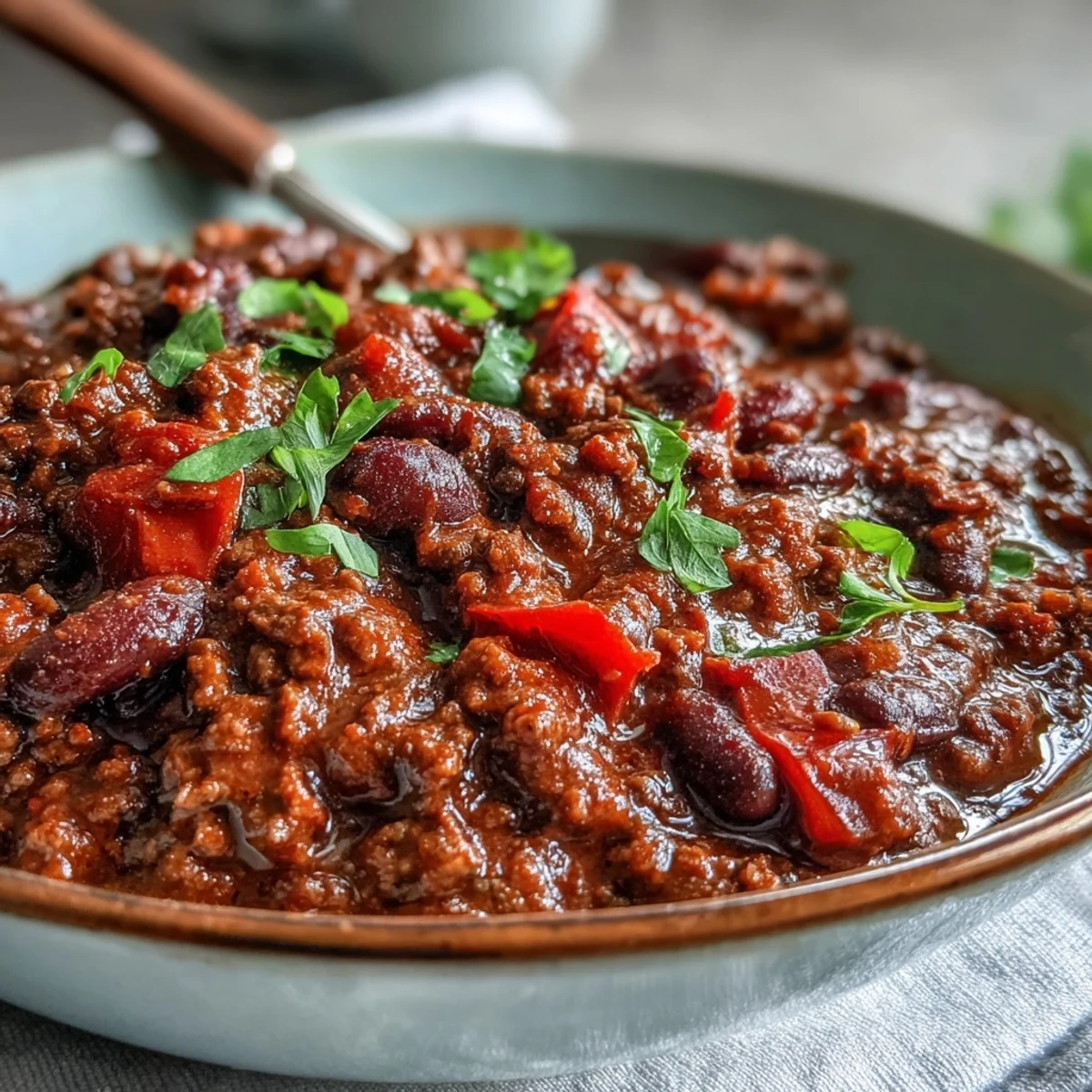 Serving suggestion for Slow Cooker Chili: ladled over cornbread with a sprinkle of green onions for a cozy winter meal.