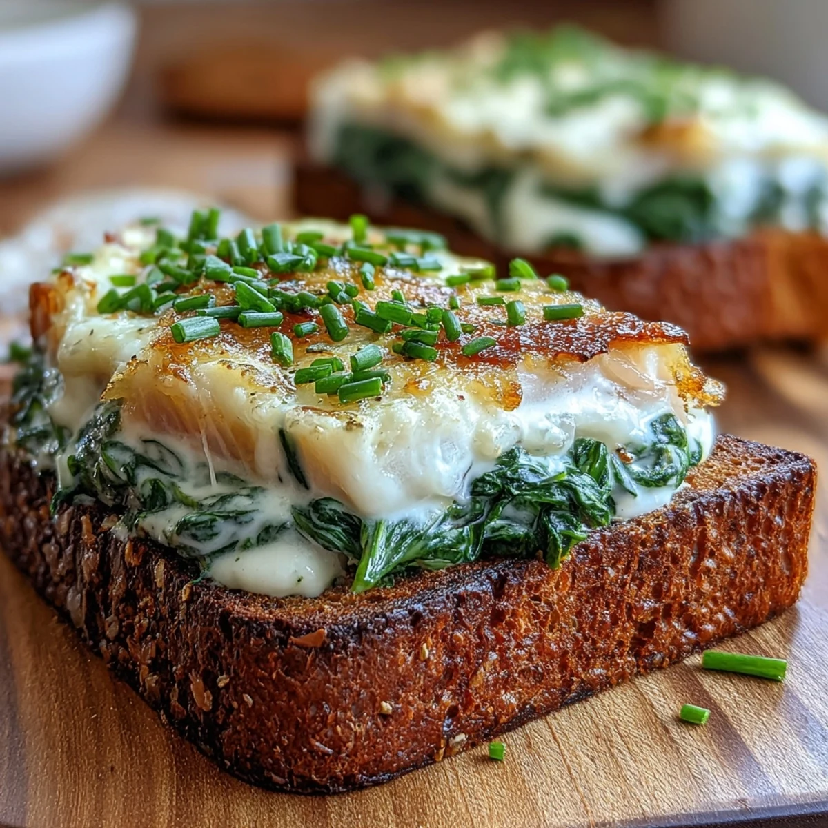 Hearty rye toasts topped with tender smoked haddock and rich spinach, ready to enjoy for a quick, satisfying breakfast.