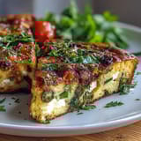 Healthy Easy Spring Veggie Frittata with fresh asparagus, spinach, and feta, baked golden and ready for brunch.