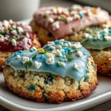 Soft, citrusy cookies topped with colorful pastel glaze, ideal for spring brunches and festive dessert trays.