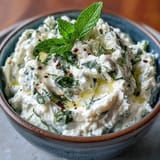 Cool, garlicky Greek Skyr Tzatziki dip served with fresh herbs and lemon.