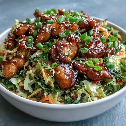 Sizzling chicken, ginger, and onions mingle with crisp cabbage and carrots in this quick Egg Roll Bowls with Chicken and Cabbage recipe, served hot from the skillet.