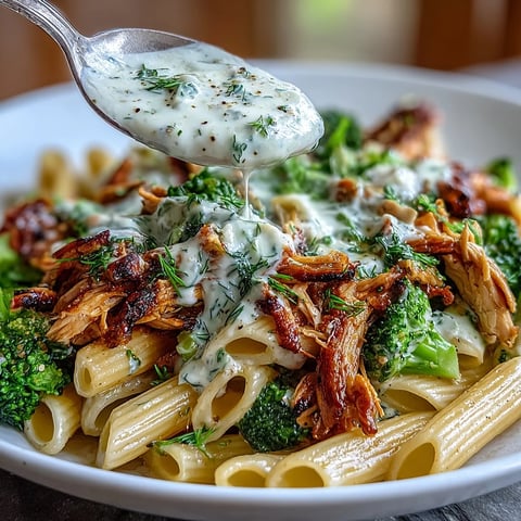 Bright broccoli florets and tender shredded rotisserie chicken coat whole-wheat penne in a creamy Greek yogurt Parmesan sauce.