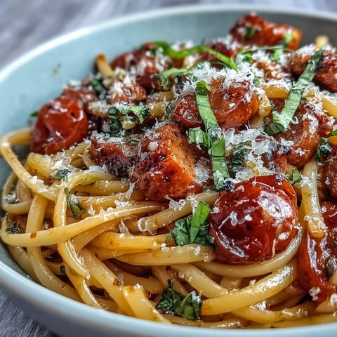 Fork-tender Italian Drunken Noodles twirl in a glossy Chianti tomato sauce studded with seared spicy sausage and blistered cherry tomatoes. Fragrant garlic and fresh basil leaves perfume the steam rising from the sizzling skillet, ready for dinner.