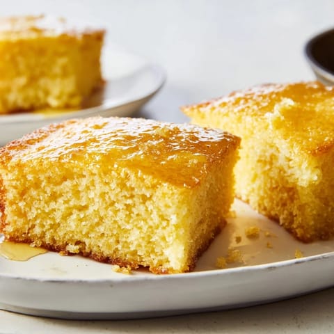 Warm, quick skillet cornbread with a honey butter sheen, promising homemade goodness with every bite.