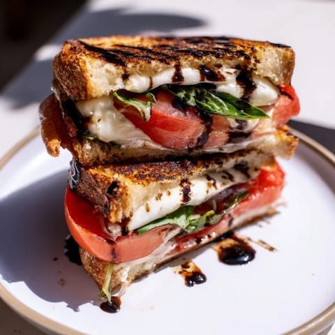 Melting mozzarella with fresh basil and tomatoes in these savory Caprese Salad Grilled Cheese sandwiches.