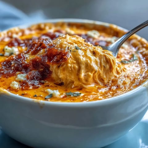 Crock Pot Buffalo Chicken Dip Soup served in a rustic bowl, topped with green onions and blue cheese, with extra celery sticks on the side.