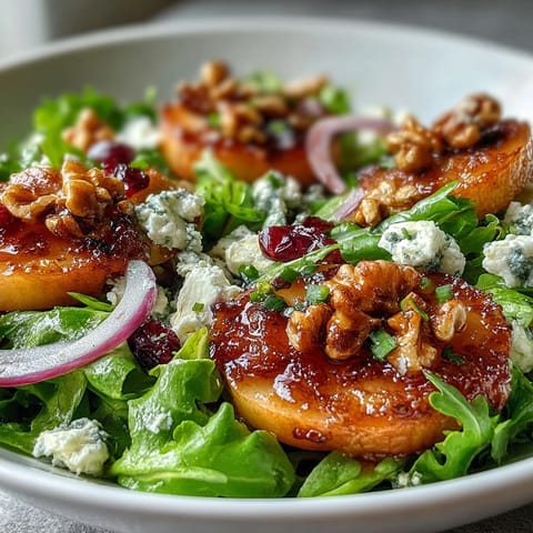 Vibrant Mixed Greens and Apple Bowl served in a white bowl, featuring mixed greens, red onion, and dried cranberries for a colorful, refreshing lunch.  