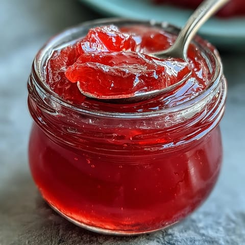 Spreading a spoonful of homemade Guava Jelly onto warm toast for a sweet, tropical breakfast treat in a sunlit kitchen.