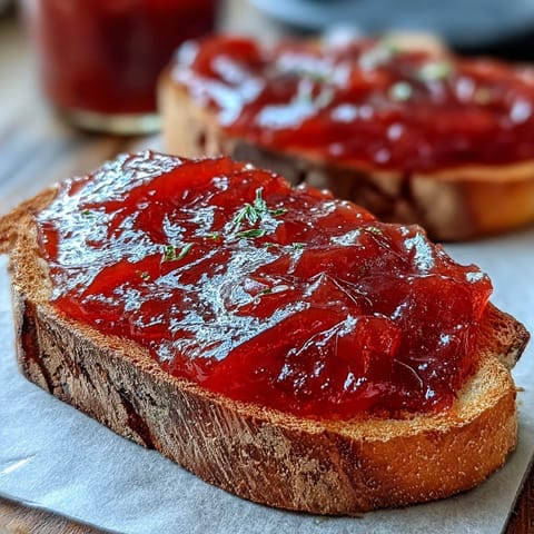 Freshly made Guava Preserves in a white bowl, surrounded by sliced guavas, cream cheese, and warm toast points.