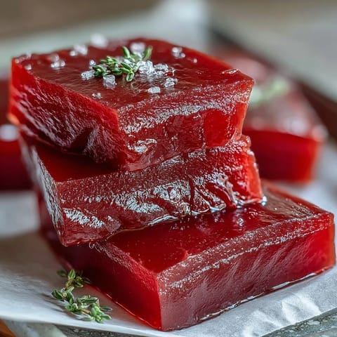 Bright orange guava paste set in a parchment-lined pan, its glossy surface cooling for slicing and serving with cheese.