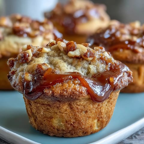 Peanut Butter and Guava Muffins stacked on a white plate, ready to be enjoyed as a nostalgic bakery-style treat.