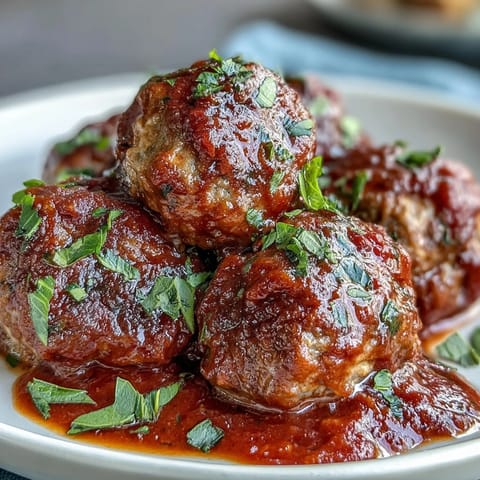 Juicy slow cooker meatballs in rich marinara sauce, tender and savory, perfect for easy entertaining or family dinners.  