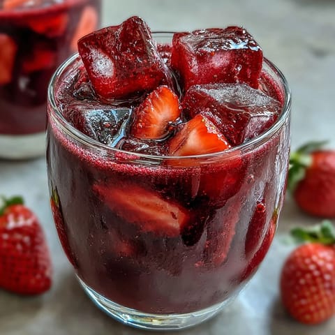 Homemade Starbucks Strawberry Açaí Refresher with vibrant red strawberries and fresh mint in a tall glass over ice.