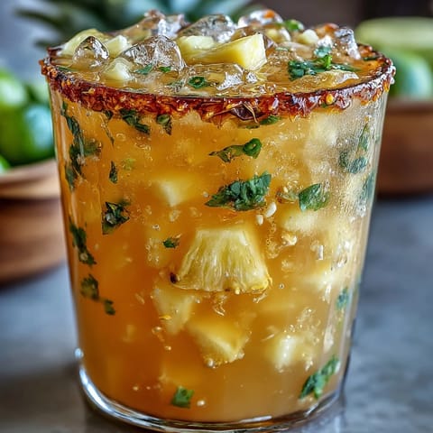 Vibrant pineapple jalapeño agua fresca with fresh pineapple cubes and sliced jalapeño in a clear pitcher, garnished with lime and ice cubes.