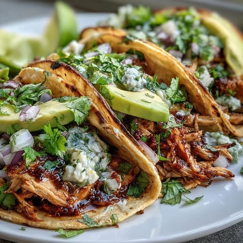 Tender slow cooker salsa verde chicken tacos, overflowing with vibrant toppings.