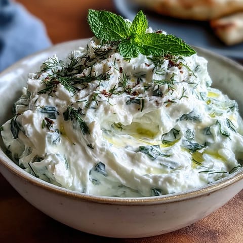Creamy Greek Skyr Tzatziki with dill and cucumber, a refreshing appetizer.