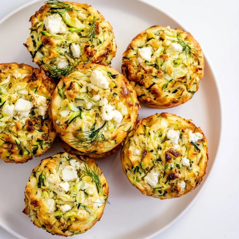 Warm, fluffy Savory Zucchini and Feta Muffins, speckled with feta, ideal for a vegetarian lunch.