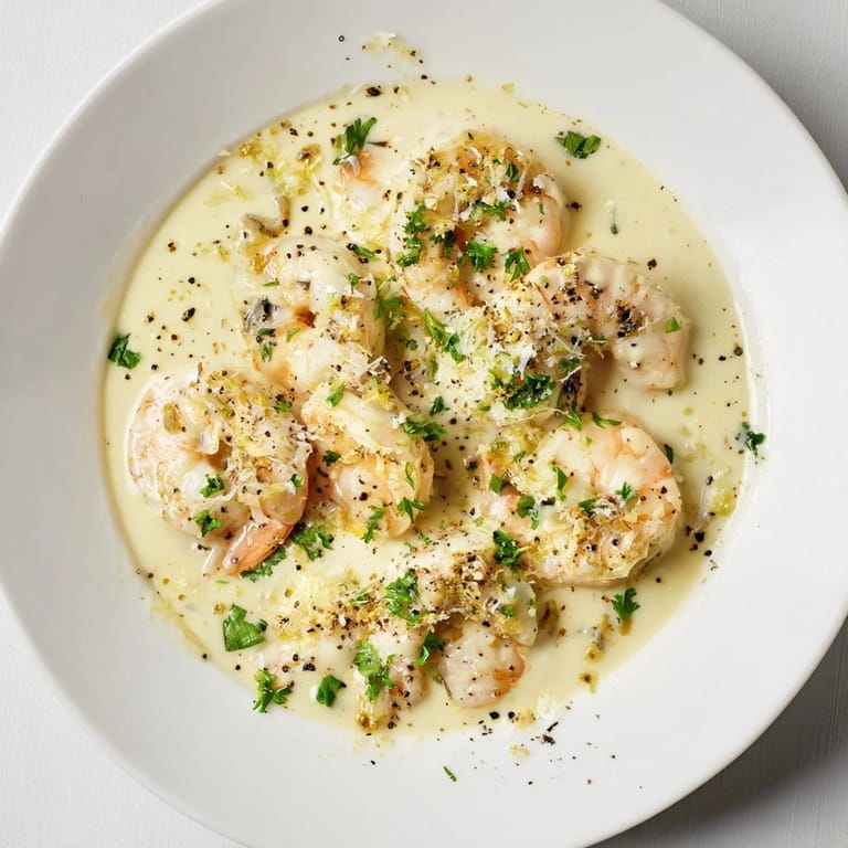 The Ultimate 20-Minute Creamy Garlic Shrimp: see the perfectly cooked shrimp in a creamy, garlic-infused sauce.