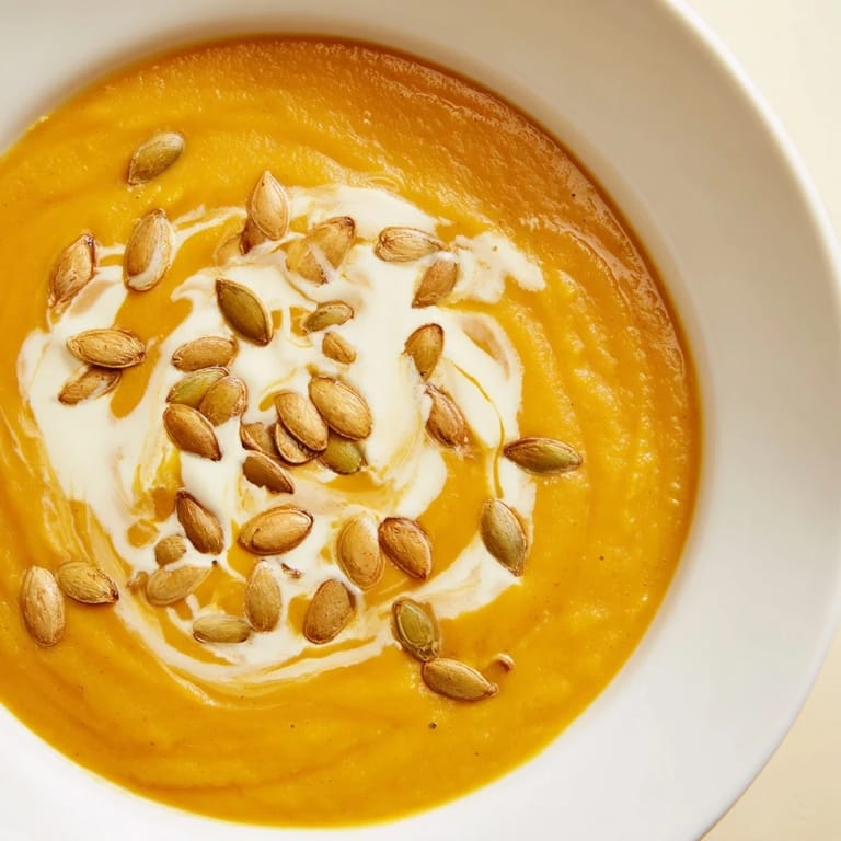 A steaming bowl of Creamy Roasted Pumpkin Soup, a vibrant orange hue, waiting to be enjoyed.