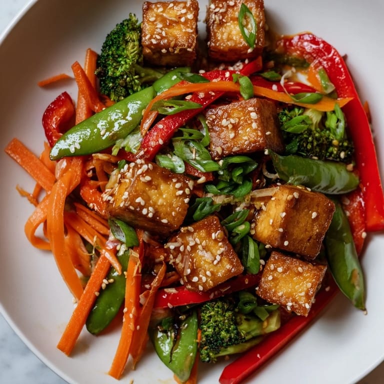 Steaming bowl of Sesame Ginger Tofu Stir-Fry: a quick, delicious vegetarian dinner with a rich aroma.