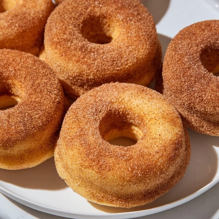 These homemade cinnamon-sugar baked donuts are fluffy, soft, and covered in a sweet cinnamon coating.