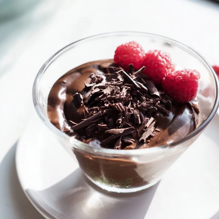 Decadent, smooth Avocado Chocolate Pudding, ready to eat and drizzled with coconut whip!