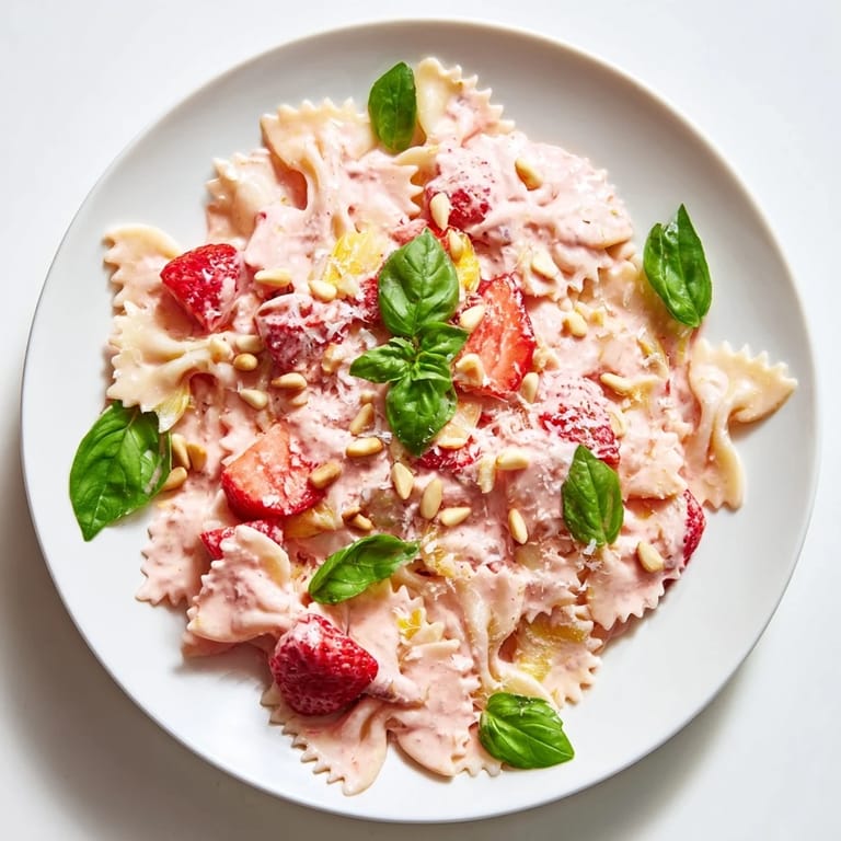 Fresh strawberries perfectly complement the savory pasta in this delicious Strawberry Sour Cream Pasta recipe.