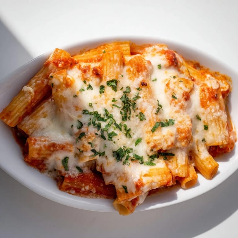 Perfectly baked Four Cheese Pasta, with a molten cheese topping, a savory and satisfying vegetarian dish.