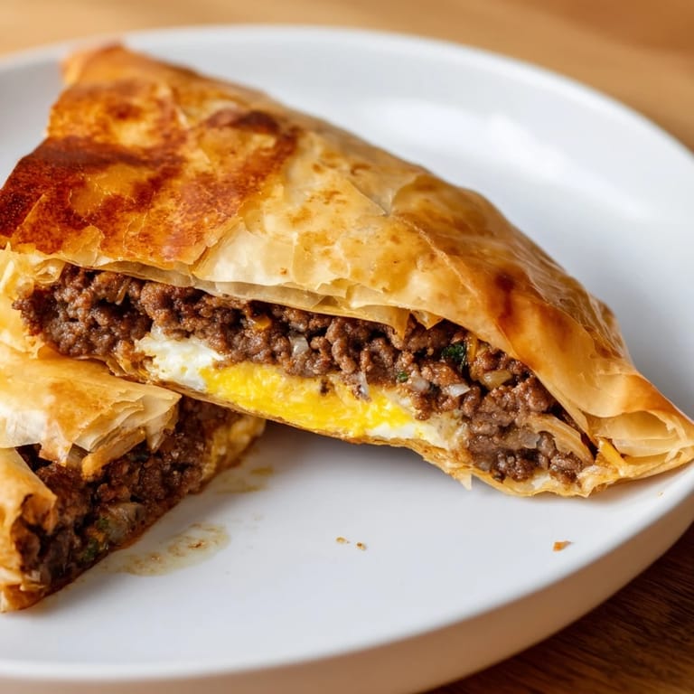 Freshly fried Tunisian brik, a delightful appetizer with a perfect flaky crust.