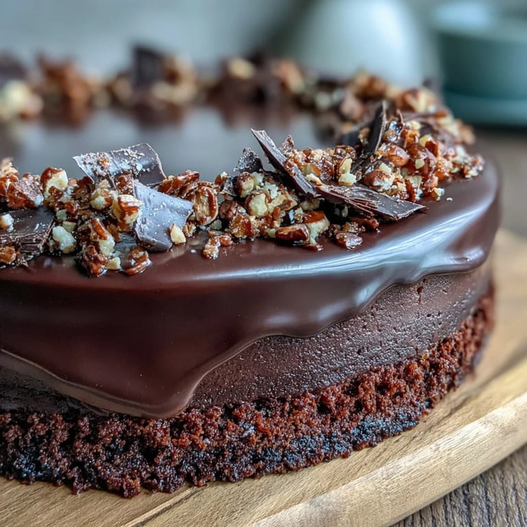 Slice of layered Chocolate Celebration Cake revealing moist chocolate crumb and silky ganache, ready to serve at a festive dinner party.