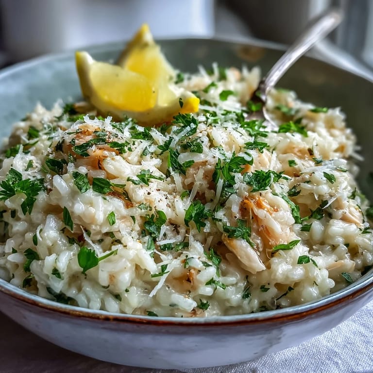 Flaked smoked haddock and tender Arborio rice swim in a savory, creamy Smoked Haddock Risotto on a plate.