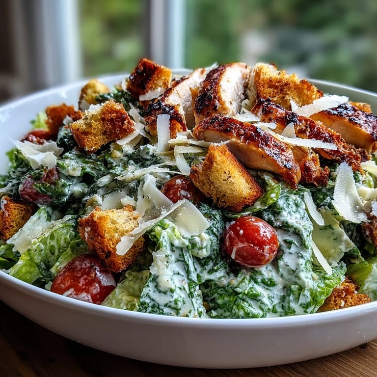 Delicious Romaine Caesar Bowl, featuring creamy dressing tossed with fresh greens.