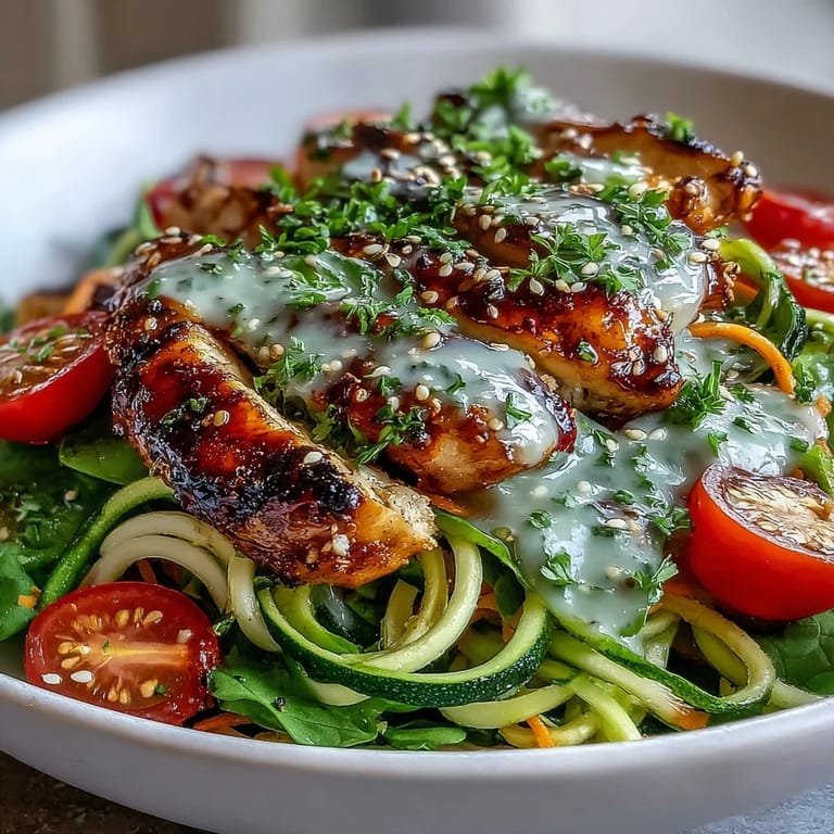 Colorful Spiralized Vegetable Bowl in a white bowl, featuring spiralized zucchini, sweet potato noodles, cherry tomatoes, and fresh herbs.