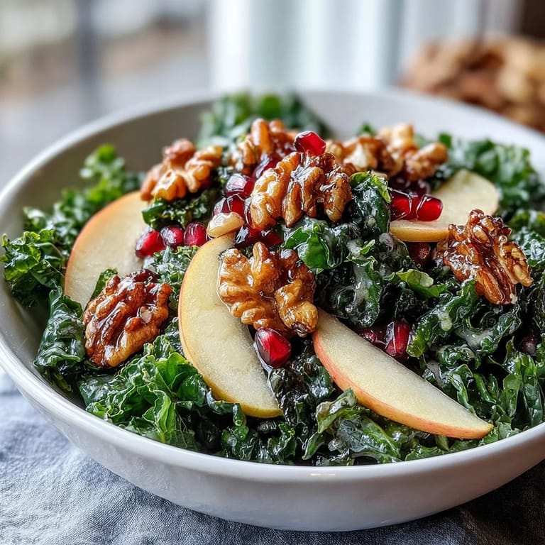 Jewel-toned Kale and Pomegranate Bowl, a refreshing, healthy salad masterpiece.