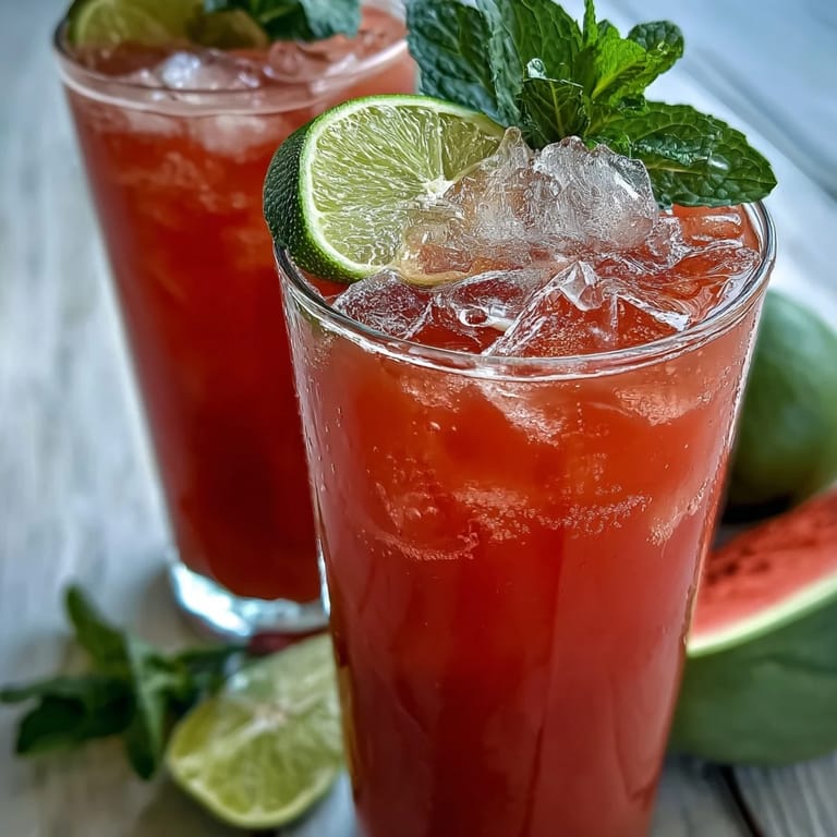 Two glasses of Guava Nectar Drink filled with ice, ready to quench your thirst on a hot day.