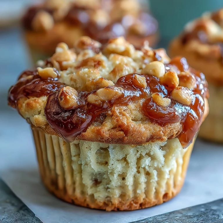Freshly baked Peanut Butter and Guava Muffins with chopped peanut topping, highlighted against a rustic wooden background.
