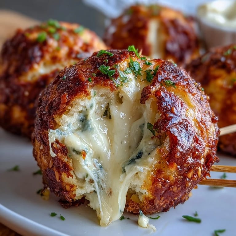 Bite-sized savory cheese balls stuffed with green olives, coated in paprika-spiced dough, baked golden, and served warm on festive appetizer skewers.