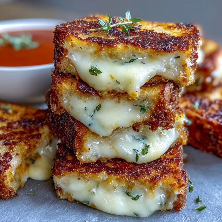 Crispy dippable grilled cheese bites alongside a bowl of warm, savory tomato soup.